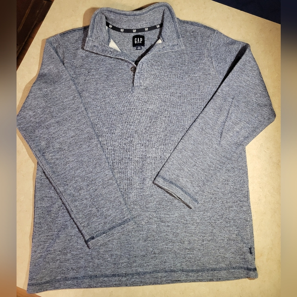 GAP Mens medium Heathered Blue Fleece quarter zip pullover sweater